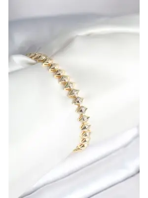 Pirinç Gold Renk Zirkon Taşlı Baklava Model Kadın Bileklik