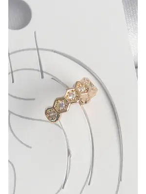 Pirinç Gold Renk Zirkon Taşlı Bal Peteği Model Kadın Kıkırdak Küpe