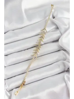 Pirinç Gold Renk Zirkon Taşlı Balık Sırtı Kadın Bileklik