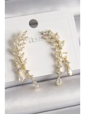  Altın Zirkon Taşlı Başak Model Çelik Küpe