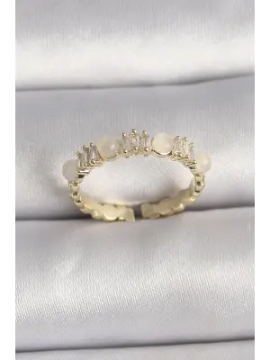  Altın Zirkon Taşlı Beyaz Mineli Ayarlanabilir Yüzük