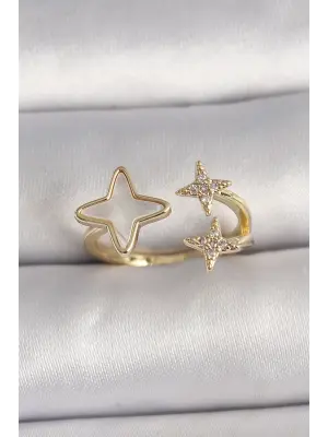  Altın Zirkon Taşlı Beyaz Mineli Zirkon Taşlı Ayarlanabilir Yüzük