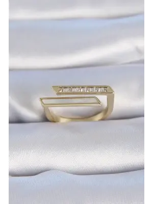  Altın Zirkon Taşlı Beyaz Sedef Detay Çelik Yüzük