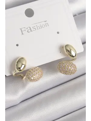  Altın Zirkon Taşlı Bombeli Model Çelik Küpe