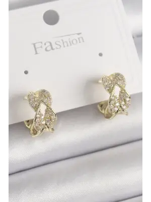  Altın Zirkon Taşlı Burgu Halka Model Çelik Küpe