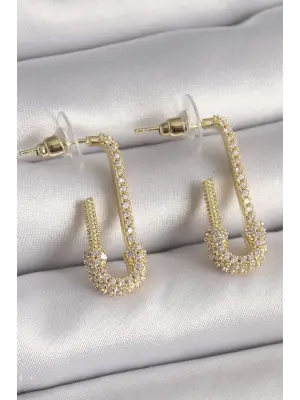  Altın Zirkon Taşlı Çengelli İğne Model Çelik Küpe