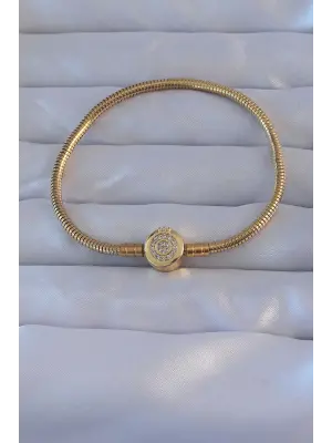 Pirinç Gold Renk Zirkon Taşlı Charm Bileklik