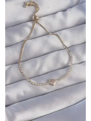 Pirinç Gold Renk Zirkon Taşlı Charm Model Asansörlü Bileklik