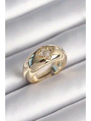  Altın Zirkon Taşlı Çiçek İşleme Çelik Yüzük