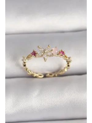  Altın Zirkon Taşlı Çiçek Model Ayarlanabilir Yüzük