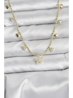 Pirinç Gold Renk Zirkon Taşlı Çiçek Model Kadın Kolye