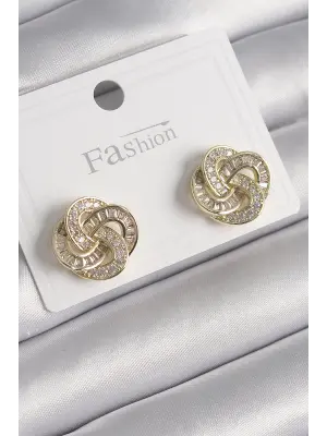  Altın Zirkon Taşlı Çiçek Model Çelik Küpe