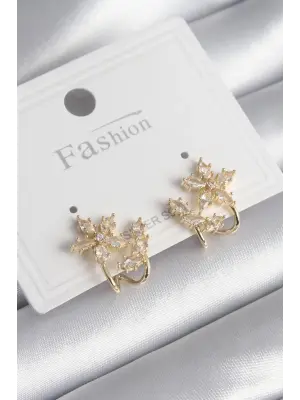  Altın Zirkon Taşlı Çiçek Model Çelik Küpe