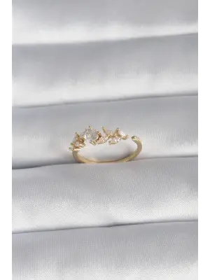  Altın Zirkon Taşlı Çiçek Model Çelik Yüzük