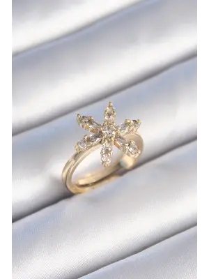  Altın Zirkon Taşlı Çiçek Model Çelik Yüzük