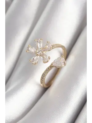  Altın Zirkon Taşlı Çiçek Model Çelik Yüzük