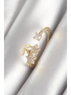  Altın Zirkon Taşlı Çiçek Model Çelik Yüzük