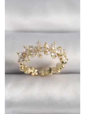  Altın Zirkon Taşlı Çiçek Model VIP Seri Çelik Yüzük