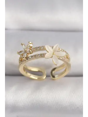  Altın Zirkon Taşlı Çiçek Model VIP Seri Çelik Yüzük