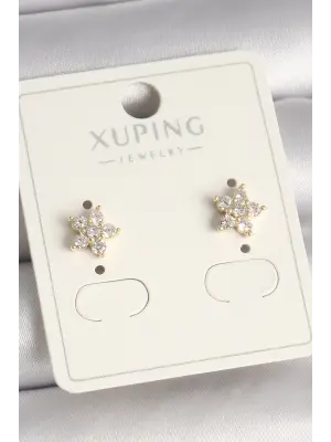 Pirinç Gold Renk Zirkon Taşlı Çiçek Model Xuping Kadın Küpe