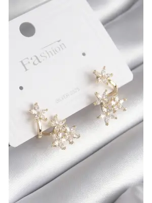  Altın Zirkon Taşlı Çiçek Tasarım Çelik Küpe