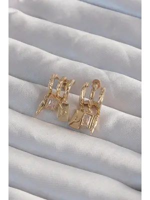  Altın Zirkon Taşlı Çoklu Aksesuarlı Yarım Halka Kaburga Küpe