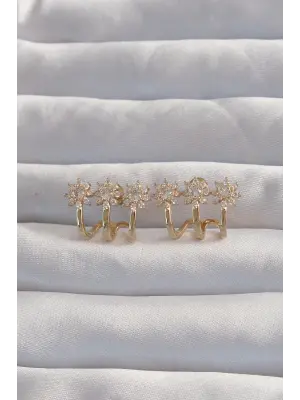  Altın Zirkon Taşlı Çoklu Görünümlü Çiçek Küpe