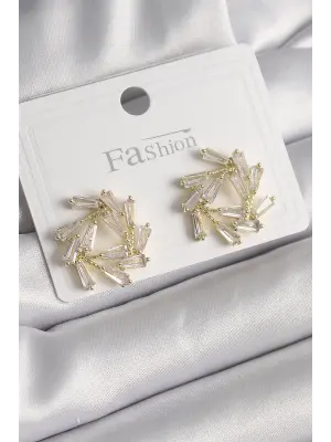 Altın Zirkon Taşlı Daire Model Çelik Küpe