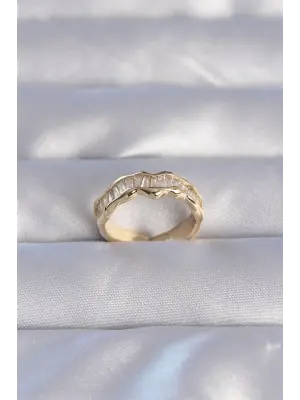  Altın Zirkon Taşlı Dalgalı Su Yolu Model Ayarlanabilir Yüzük