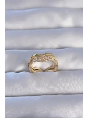  Altın Zirkon Taşlı Dalgalı Su Yolu Model Ayarlanabilir Yüzük