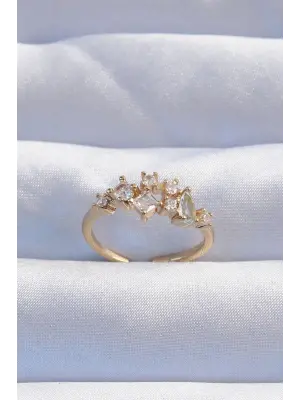  Altın Zirkon Taşlı Damla Detay Ayarlanabilir Yüzük