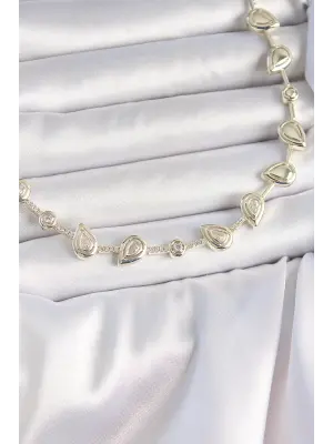Pirinç Gold Renk Zirkon Taşlı Damla Model VIP Seri Exclusive Kadın Kolye