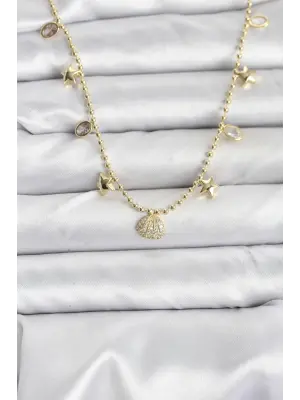 Pirinç Gold Renk Zirkon Taşlı Deniz Kabuğu Model Kadın Kolye