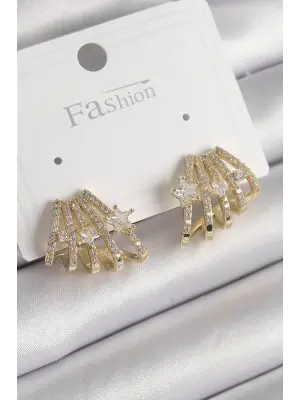  Altın Zirkon Taşlı Deniz Kabuğu Model Yıldız Detay Çelik Küpe