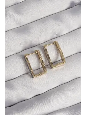  Altın Zirkon Taşlı Dikdörtgen Model Seranay Küpe