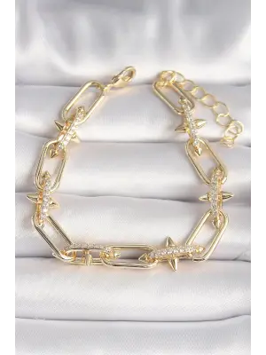 Pirinç Gold Renk  Zirkon Taşlı Dikenli Zincir Model Xuping VIP Seri Kadın Bileklik