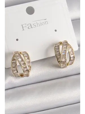  Altın Zirkon Taşlı Düğüm Halka Model Çelik Küpe