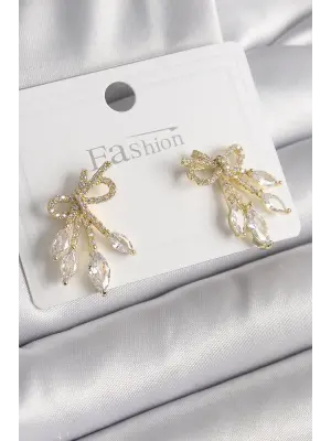  Altın Zirkon Taşlı Düğüm Model Damla Zirkon Taşlı Çelik Küpe