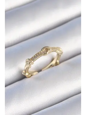  Altın Zirkon Taşlı Düğüm Model Çelik Yüzük