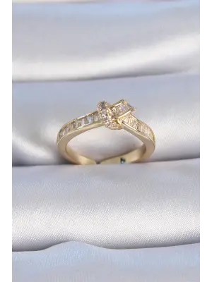  Altın Zirkon Taşlı Düğüm Model Çelik Yüzük