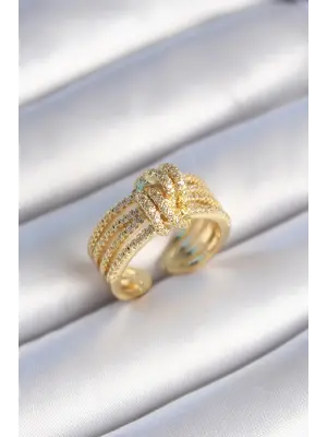  Altın Zirkon Taşlı Düğüm Model Çelik Yüzük