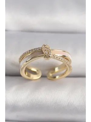  Altın Zirkon Taşlı Düğüm Model VIP Seri Çelik Yüzük