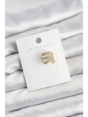 Çelik Gold Renk Zirkon Taşlı Earcuff Kıkırdak Küpe