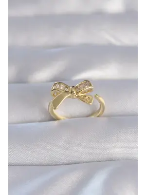  Altın Zirkon Taşlı Fiyonk Model Ayarlanabilir Yüzük