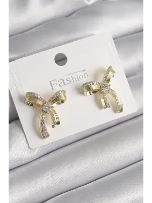  Altın Zirkon Taşlı Fiyonk Model Çelik Küpe