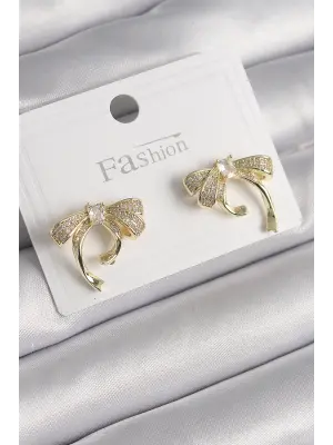  Altın Zirkon Taşlı Fiyonk Model Çelik Küpe