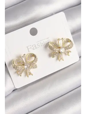  Altın Zirkon Taşlı Fiyonk Model Çelik Küpe