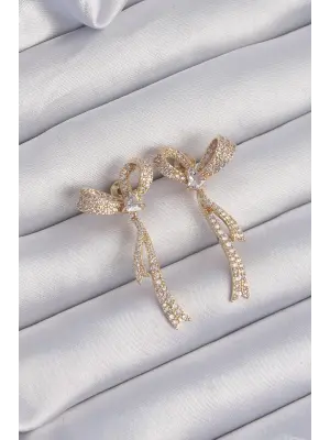  Altın Zirkon Taşlı Fiyonk Model Küpe