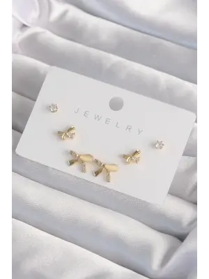  Altın Zirkon Taşlı Fiyonk Model Küpe Seti