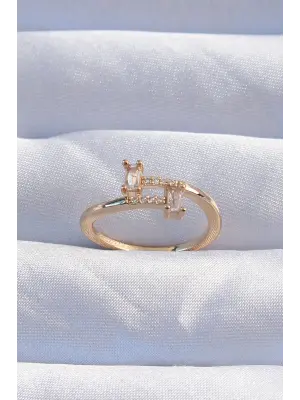  Altın Zirkon Taşlı Geometrik Ayarlanabilir Yüzük